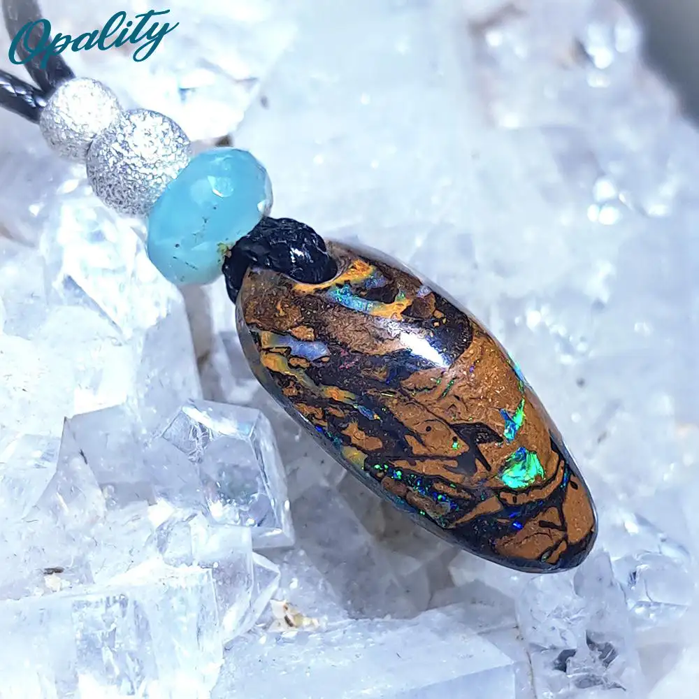 Wood Replacement Opal, Chrysoprase & 925 Bead Drilled Pendant 9.5ct