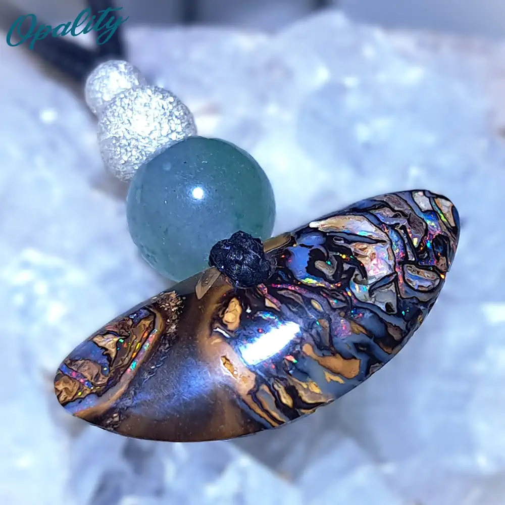 Yowah Nut Opal, Green Aventurine & 925 Bead Drilled Pendant 6.5ct