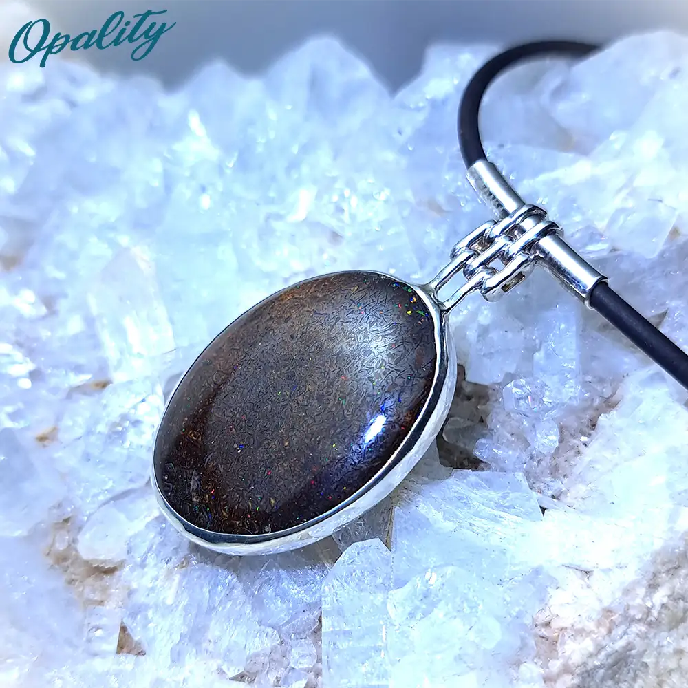 Australian Multi-colour Pinfire Andamooka Opal & 925 Necklace 35.5ct