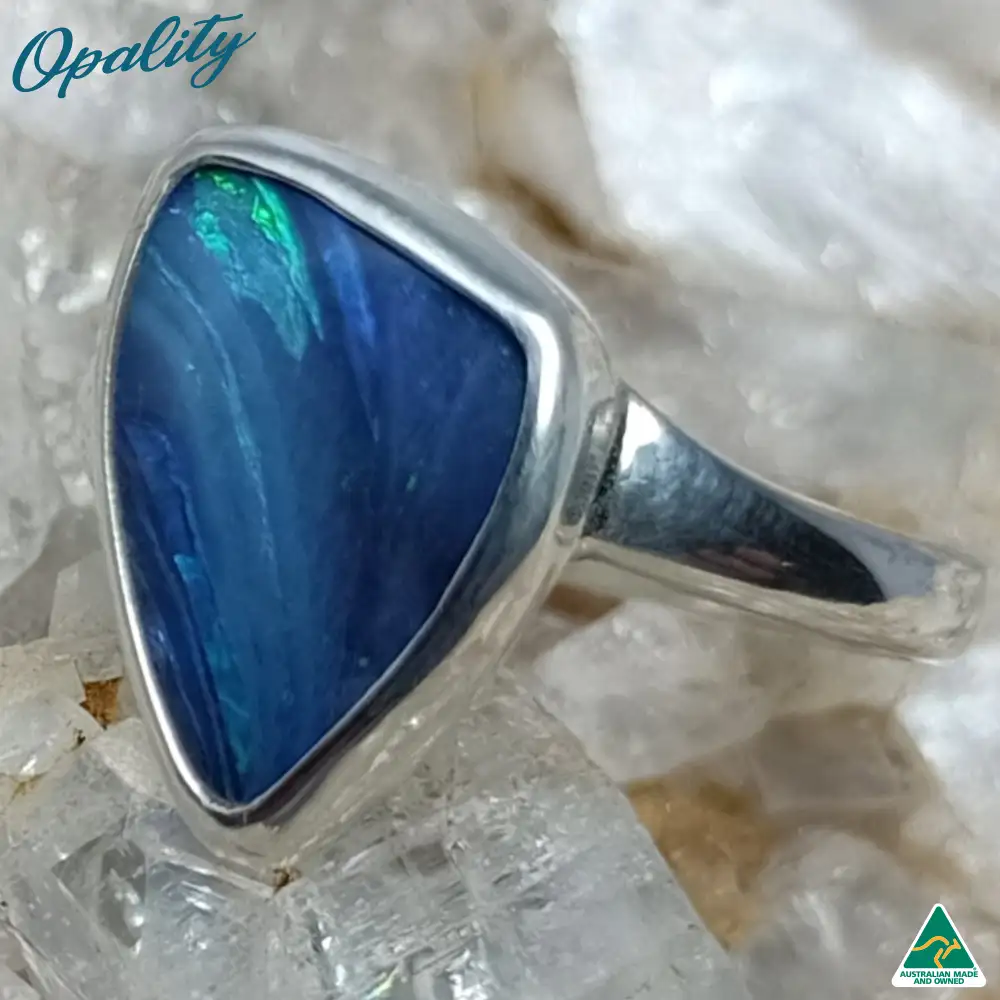 Australian Winton Boulder Opal & 925 Sterling Silver Ring Size M