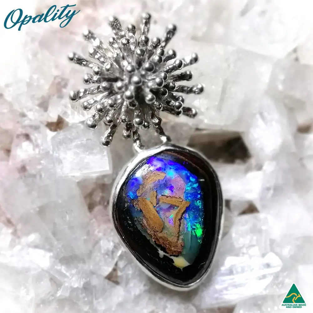 Australian Boulder Opal & Sterling Silver Pendant Yowah Nut Kernel 8.5ct - Image 2