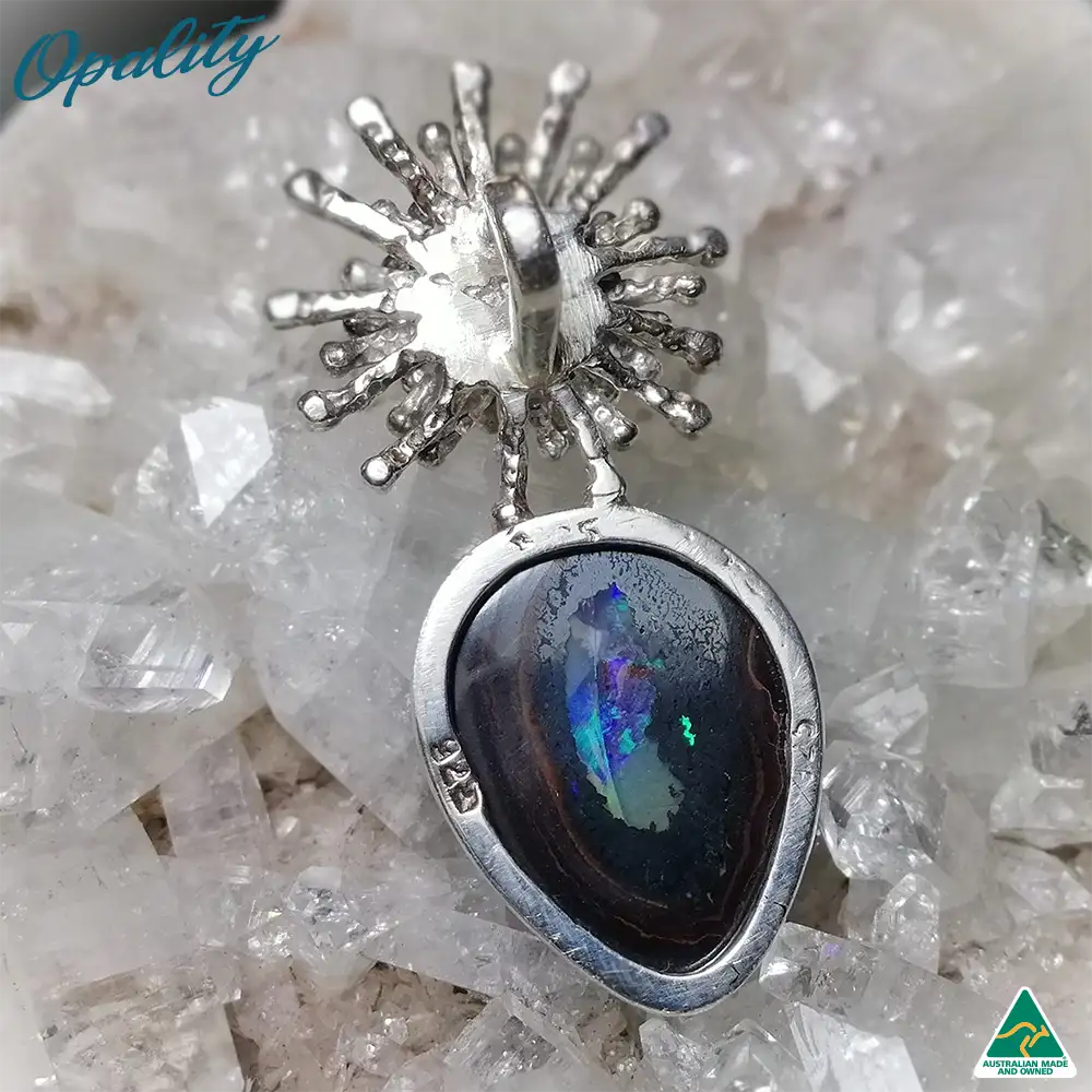 Australian Boulder Opal & Sterling Silver Pendant Yowah Nut Kernel 8.5ct - Image 5