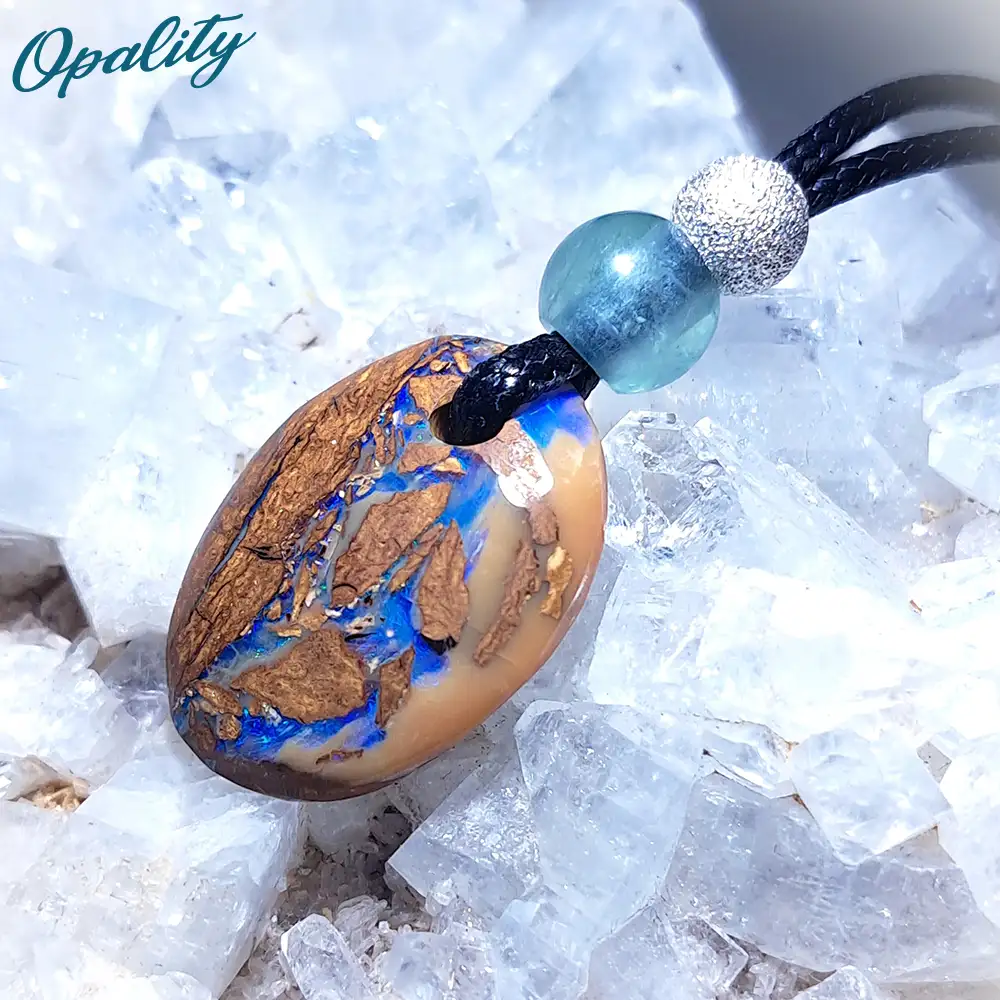 Australian Wood Replacement Opal, Fluorite & 925 Pendant 14ct - Image 3