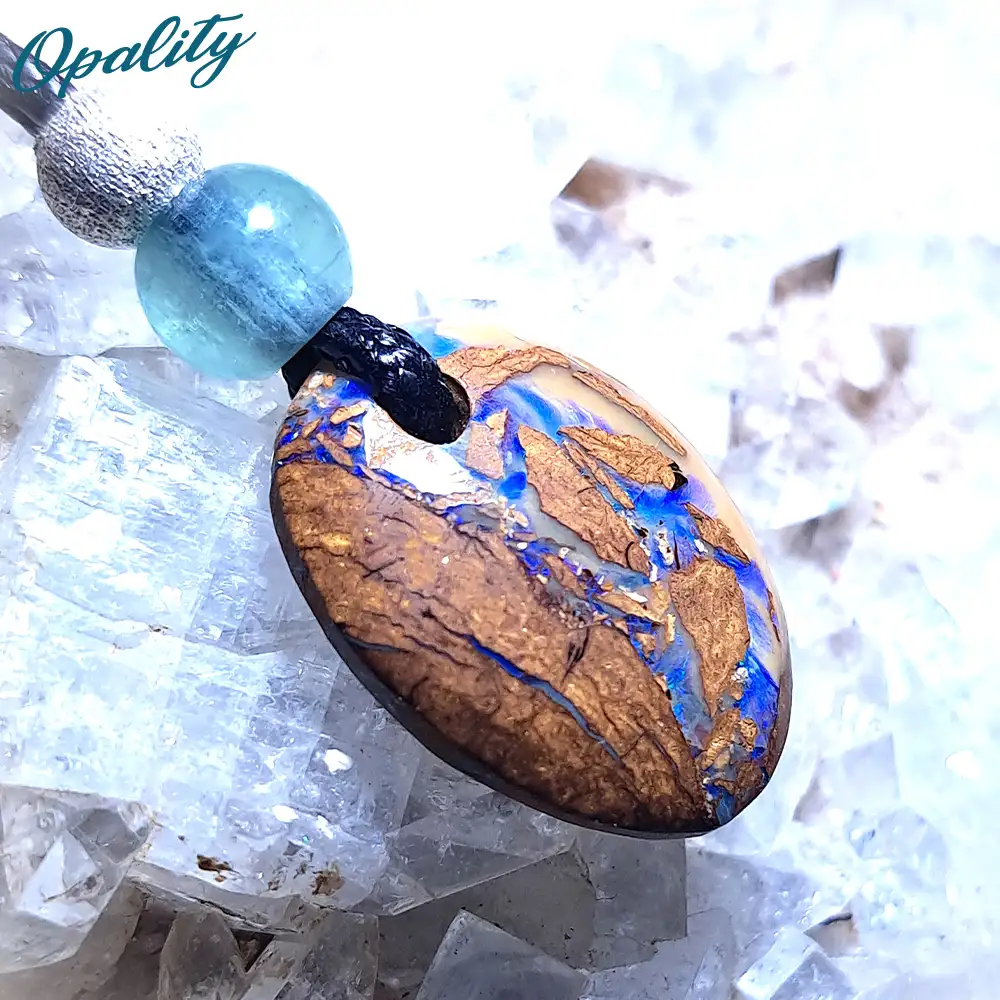 Australian Wood Replacement Opal, Fluorite & 925 Pendant 14ct - Image 2