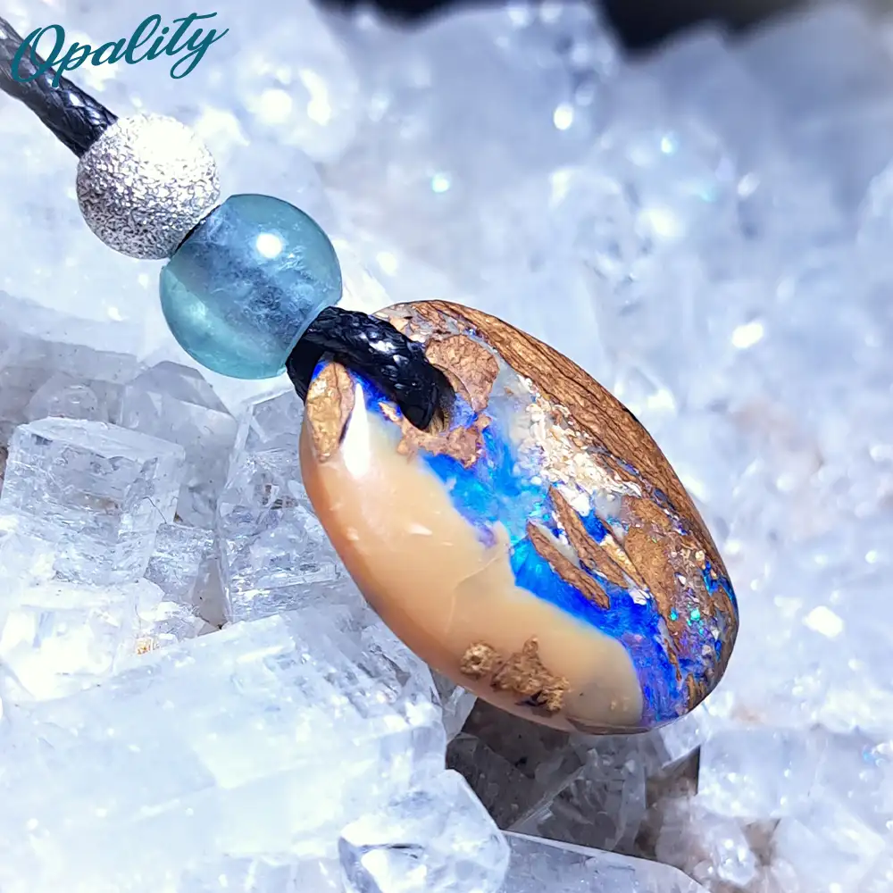 Australian Wood Replacement Opal, Fluorite & 925 Pendant 14ct - Image 5