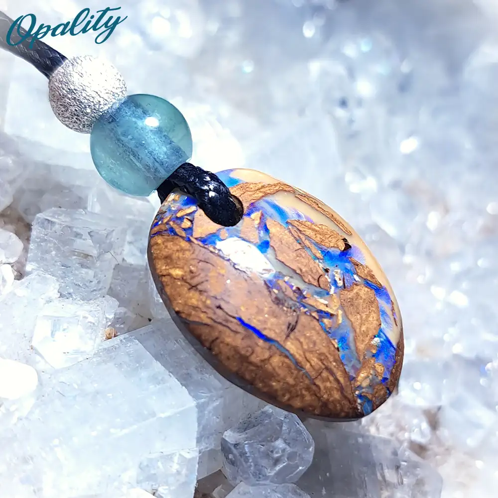 Australian Wood Replacement Opal, Fluorite & 925 Pendant 14ct - Image 6