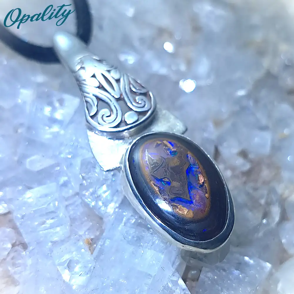 Australian Boulder Opal & 925 Sterling Silver Pendant Yowah Nut Centre 7ct