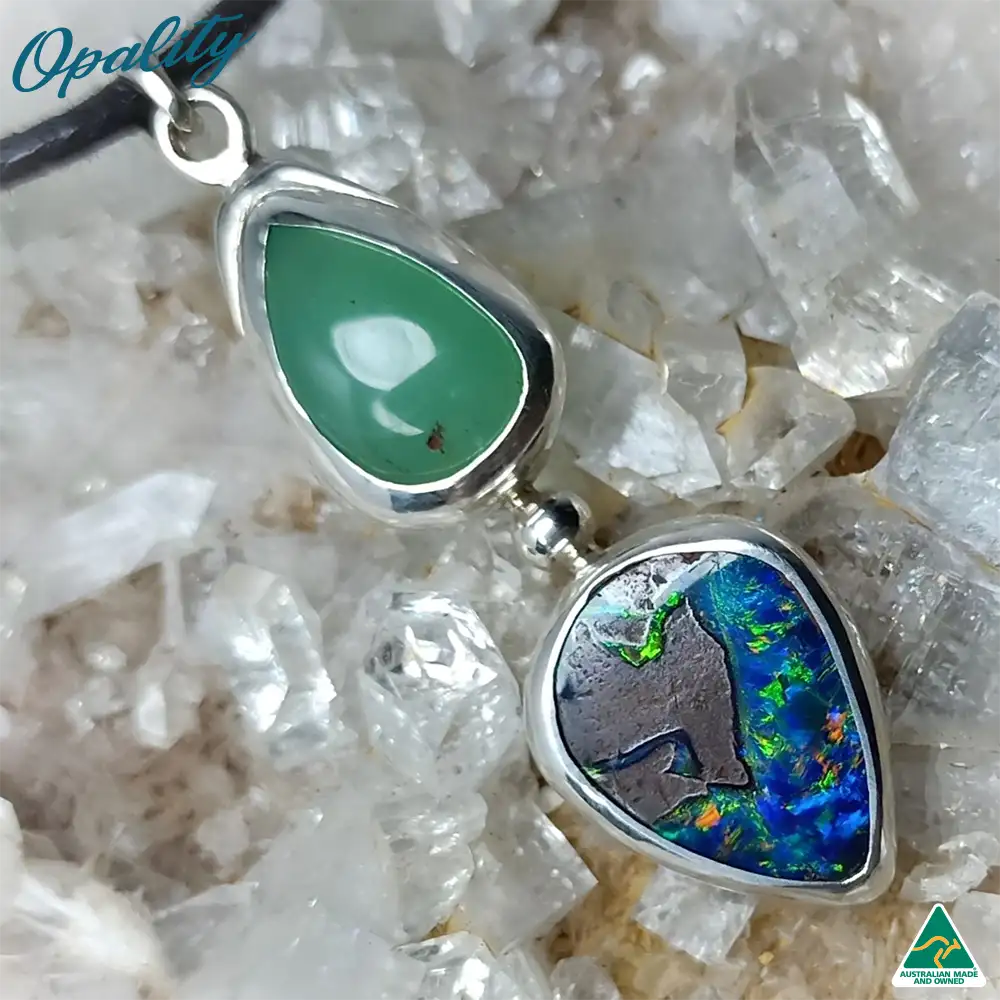 Australian Boulder Opal & Chrysoprase Sterling Silver Pendant 4.4ct.