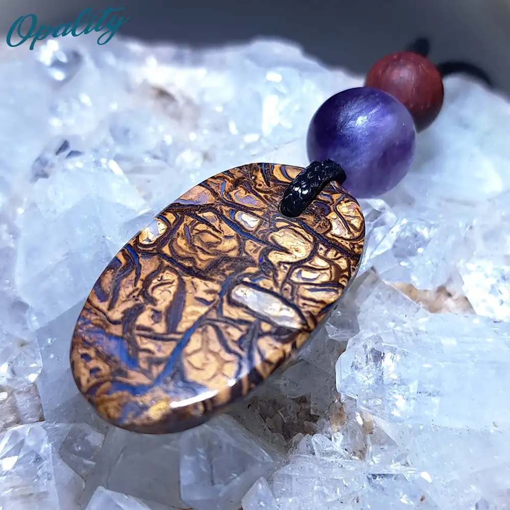 Boulder Opal, Fluorite & Sandalwood Bead Double-sided Drilled Pendant 17ct - Image 4