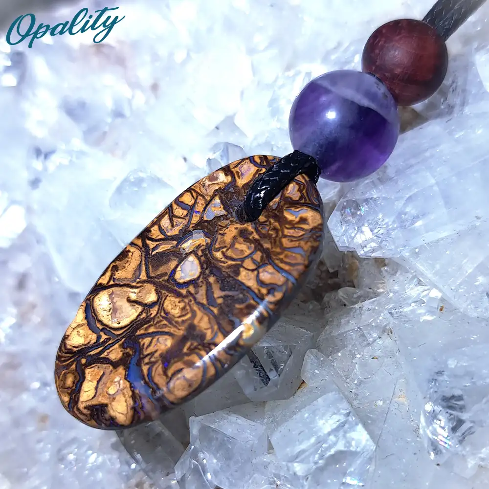 Boulder Opal, Fluorite & Sandalwood Bead Double-sided Drilled Pendant 17ct - Image 2