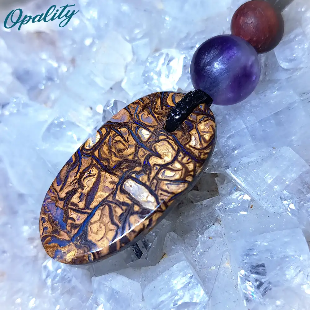 Boulder Opal, Fluorite & Sandalwood Bead Double-sided Drilled Pendant 17ct - Image 5