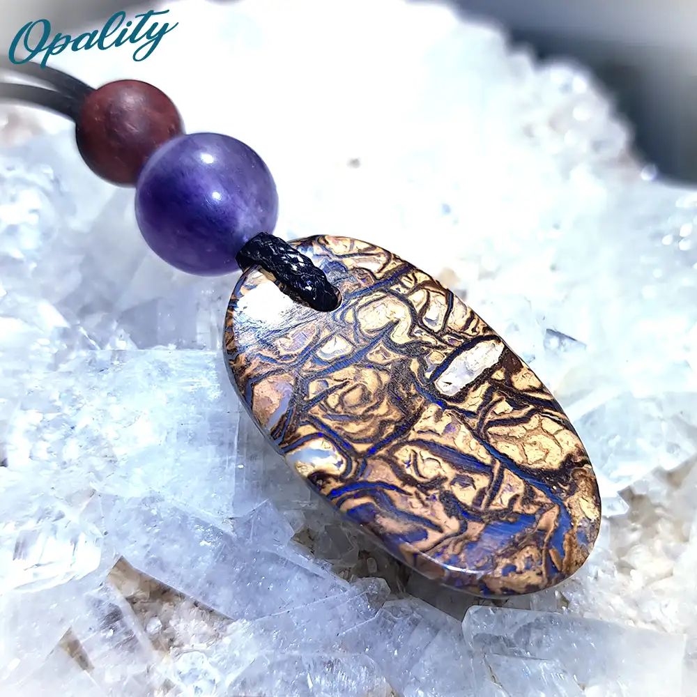Boulder Opal, Fluorite & Sandalwood Bead Double-sided Drilled Pendant 17ct