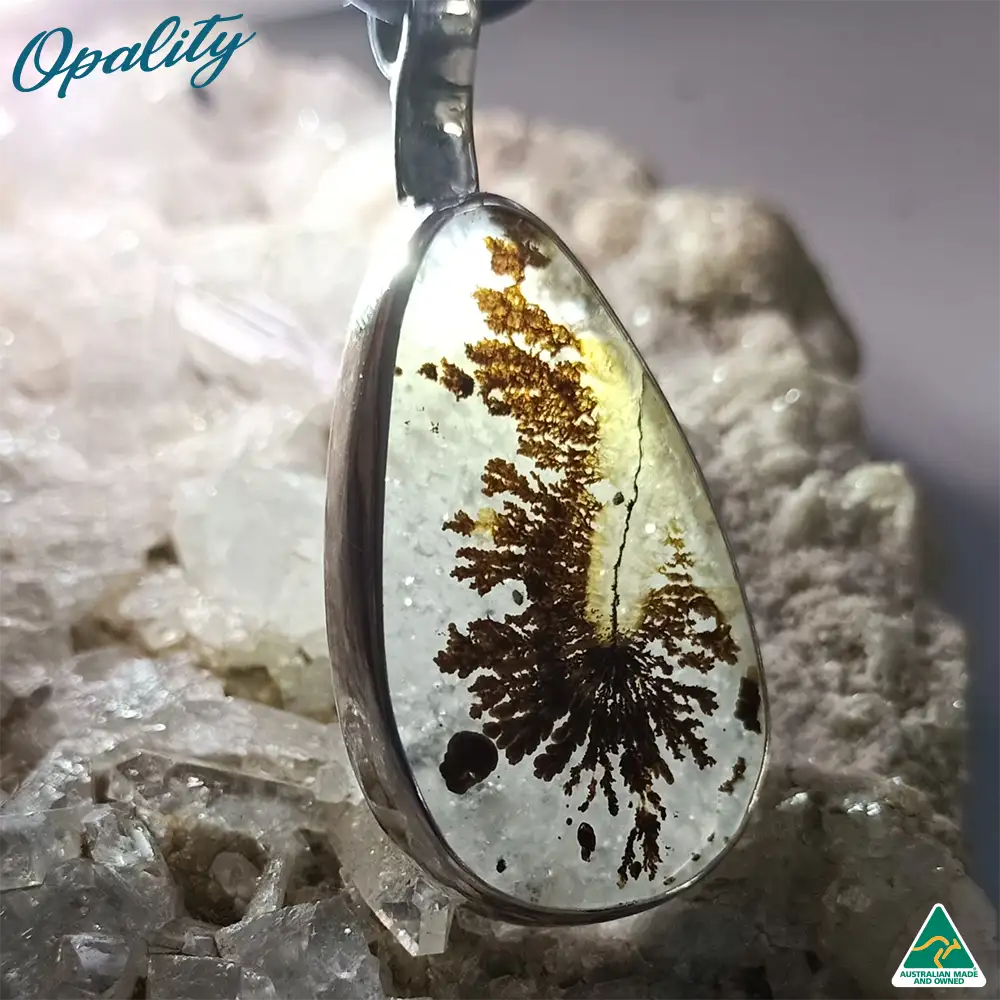 SILVERSONG Dendritic Agate 925 Sterling Silver Pendant 38ct