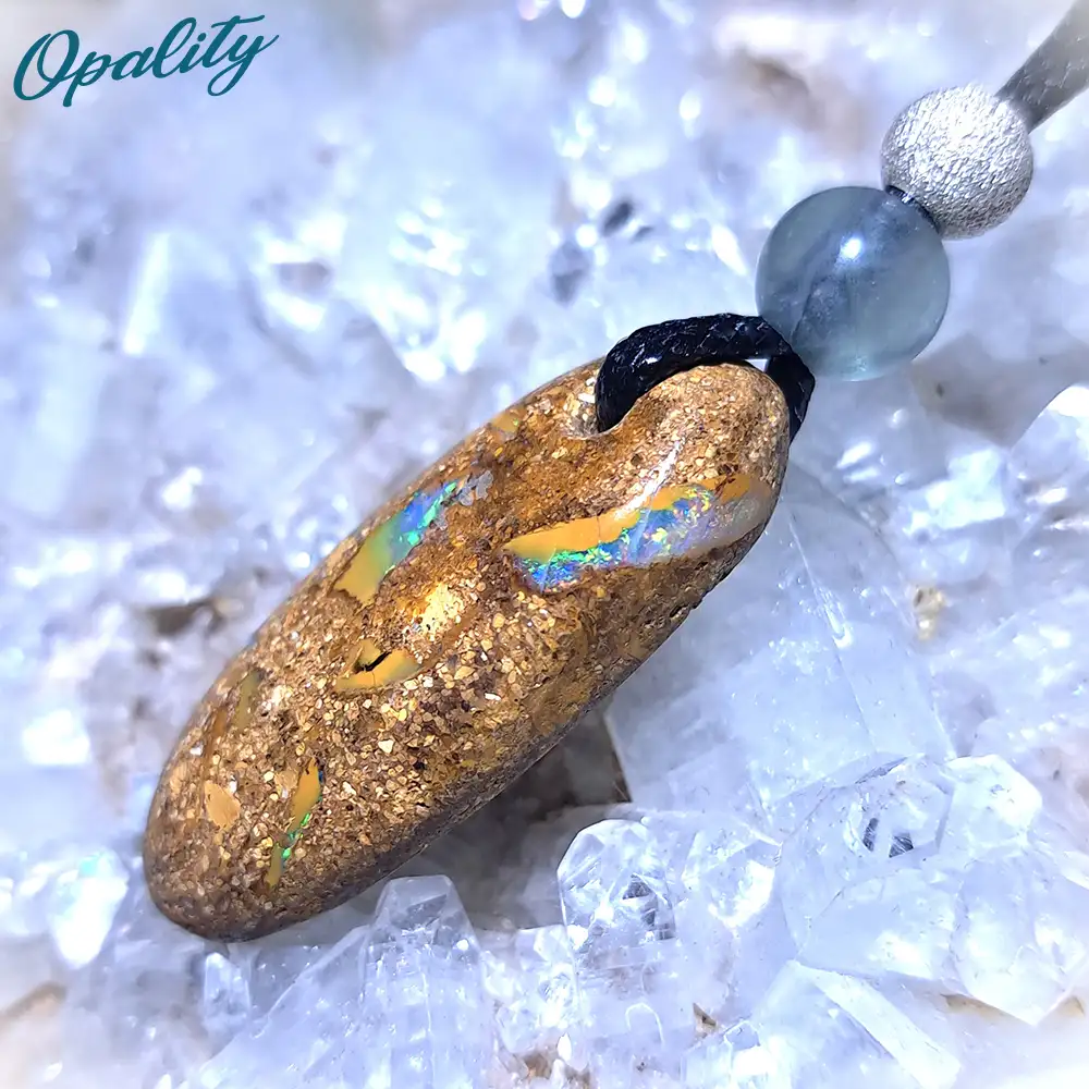 Wood Replacement Opal, Fluorite & 925 Bead Drilled Pendant 25.8ct