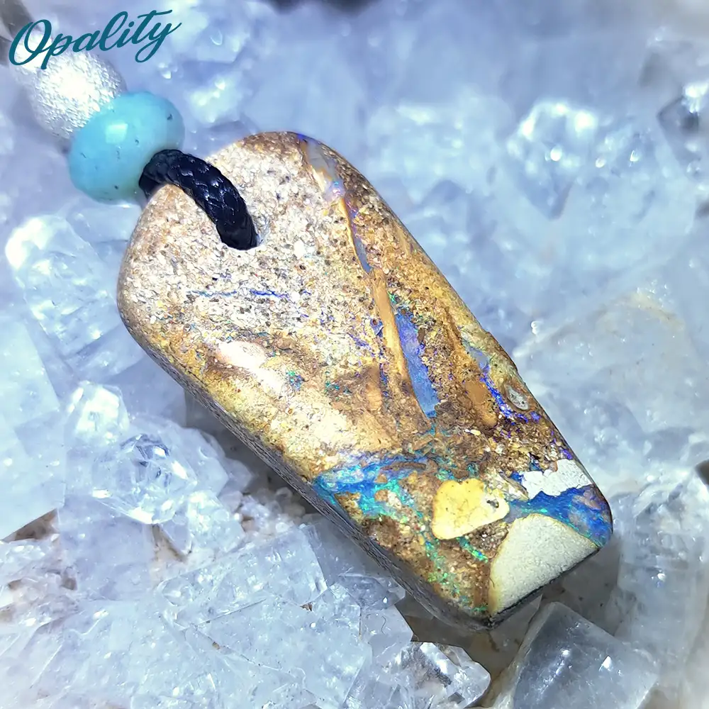 Wood Replacement Opal, Chrysoprase & 925 Bead Double-sided Drilled Pendant 31ct