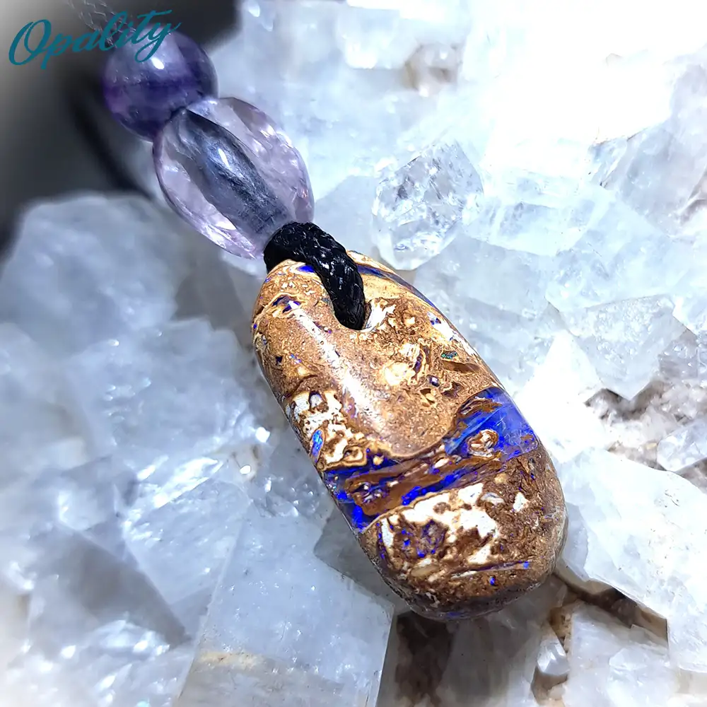 Wood Replacement Opal & Fluorite Drilled Pendant 22ct