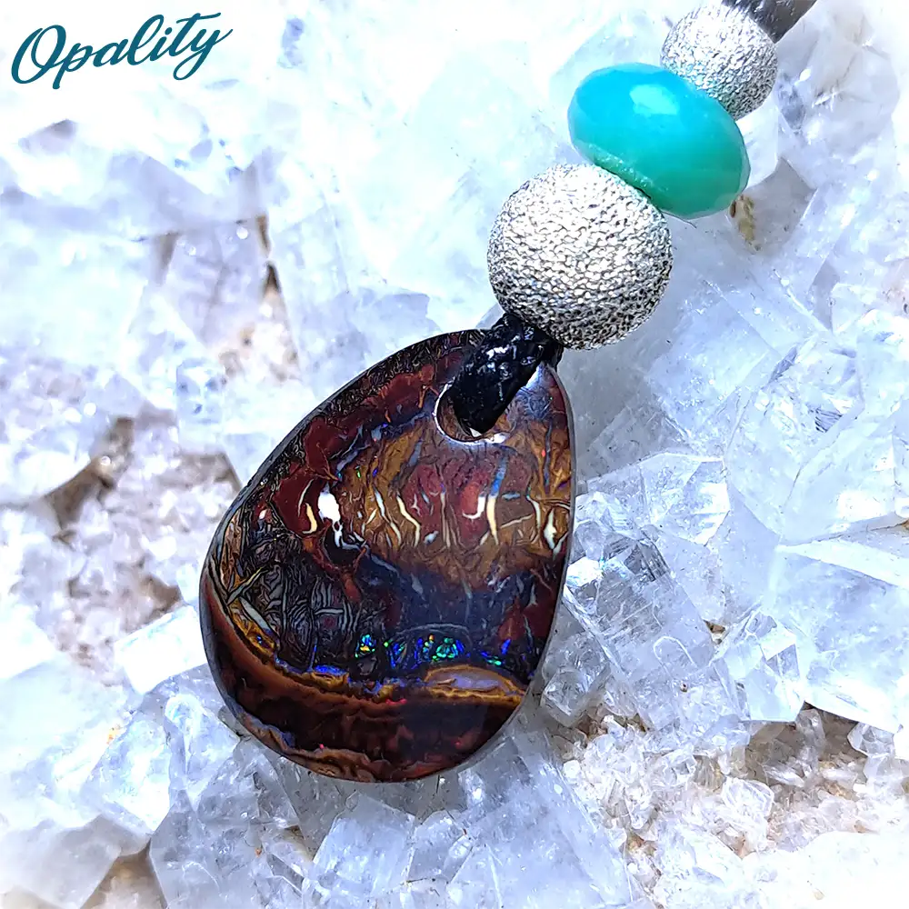 Boulder Opal, Chrysoprase & 925 Bead Double-Sided Drilled Pendant 11.5ct - Image 2