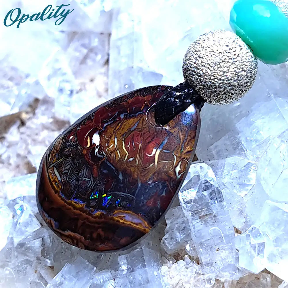 Boulder Opal, Chrysoprase & 925 Bead Double-Sided Drilled Pendant 11.5ct - Image 3