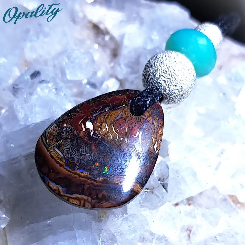 Boulder Opal, Chrysoprase & 925 Bead Double-Sided Drilled Pendant 11.5ct - Image 4