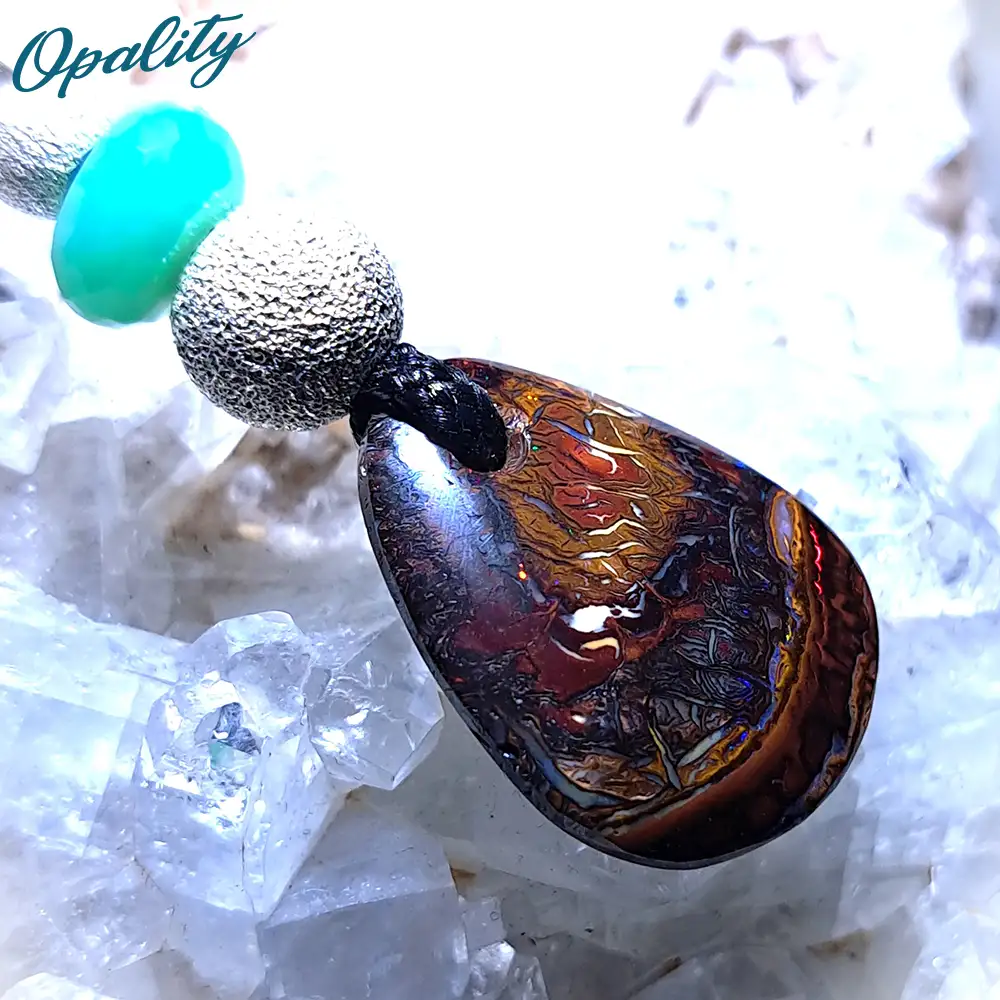 Boulder Opal, Chrysoprase & 925 Bead Double-Sided Drilled Pendant 11.5ct - Image 5