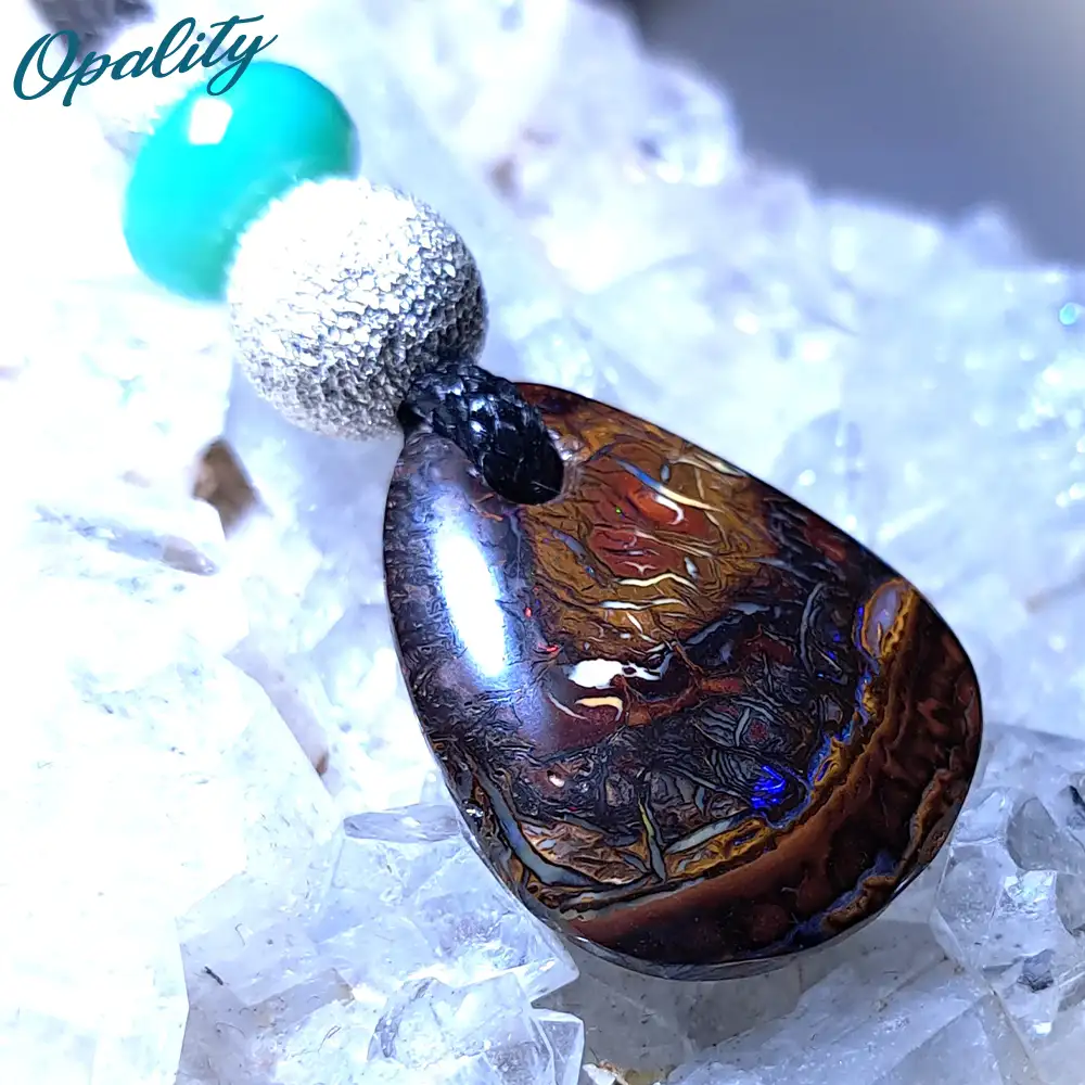 Boulder Opal, Chrysoprase & 925 Bead Double-Sided Drilled Pendant 11.5ct - Image 6