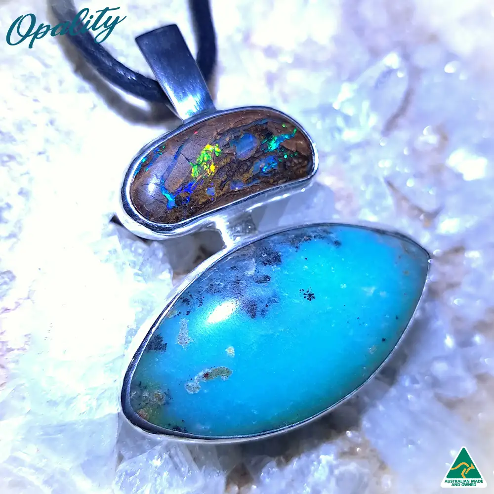 Australian Yowah Nut Boulder Opal & Chrysoprase 925 Sterling Silver Pendant 13ct