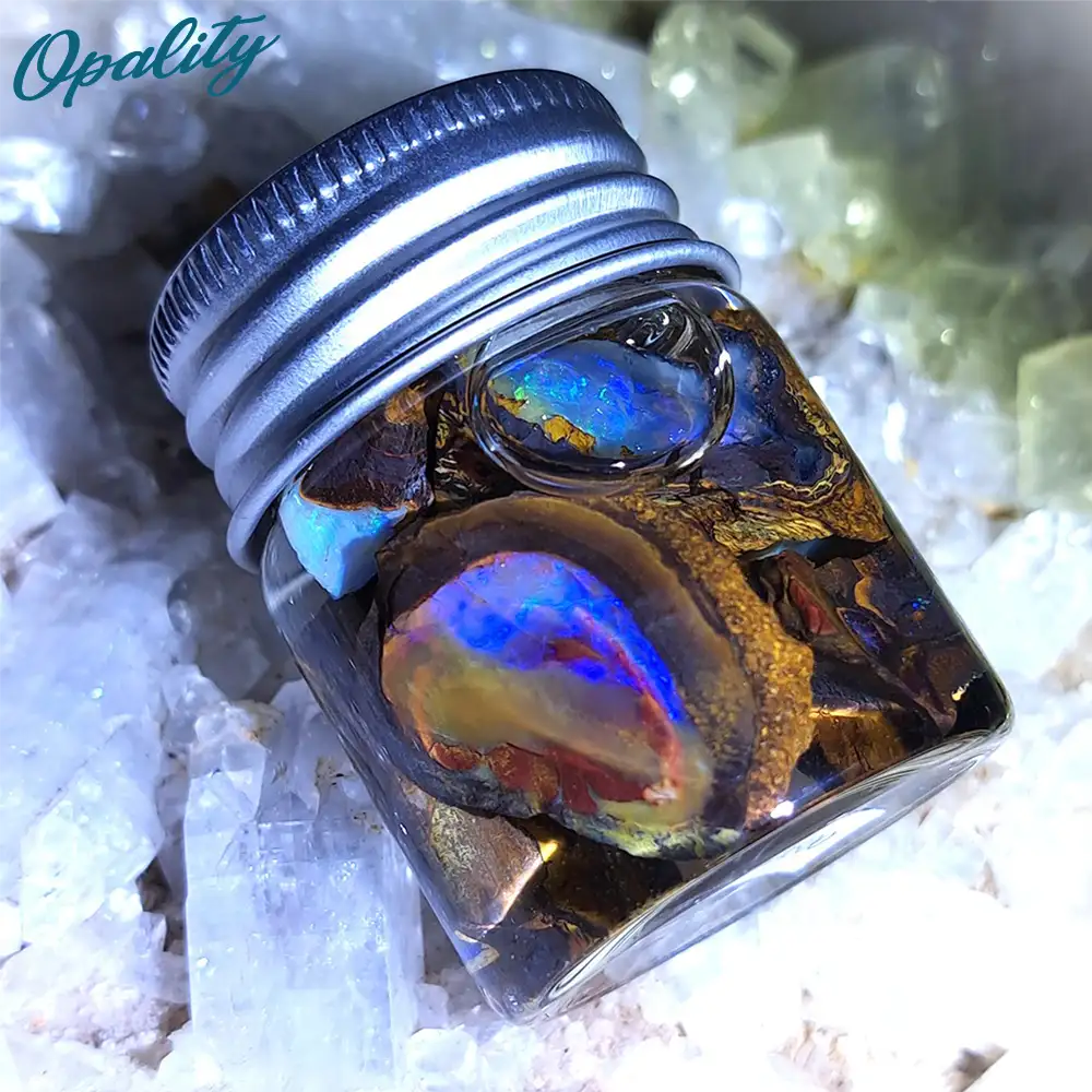 Parcel of Rough, Unworked Natural Australian Boulder Opal Specimens. Lapidary rough material 15ml Jar