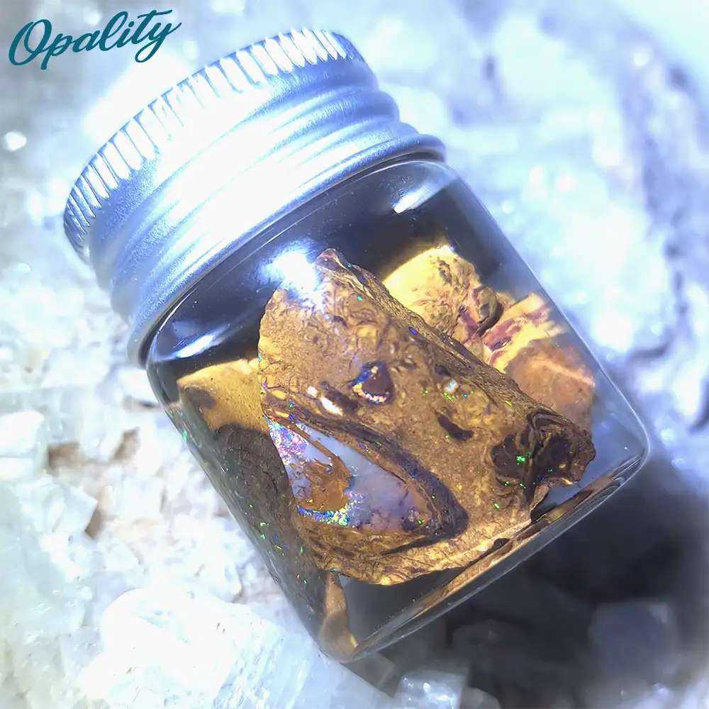 Parcel of Rough, Unworked Natural Australian Boulder Opal Specimens. Lapidary rough material 15ml Jar