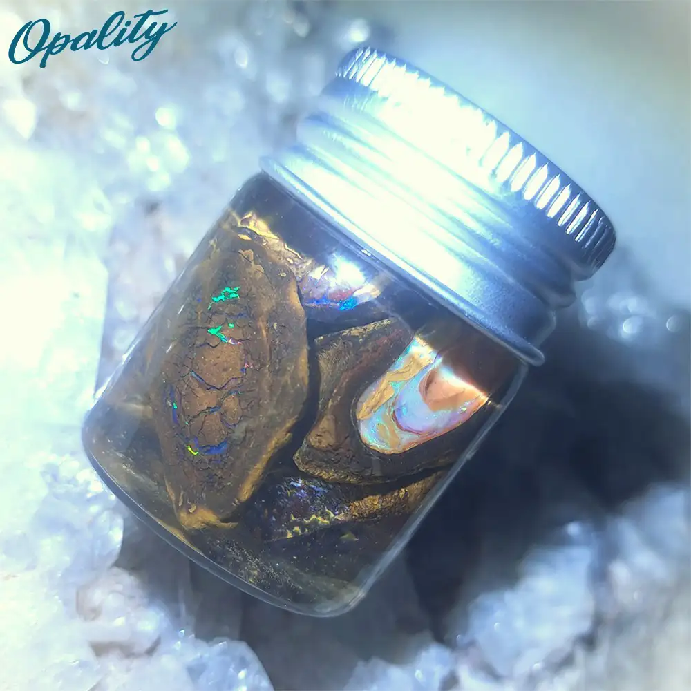 Parcel of Rough, Unworked Natural Australian Boulder Opal Specimens. Lapidary rough material 15ml Jar
