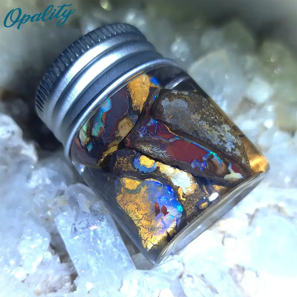 Parcel of Rough, Unworked Natural Australian Boulder Opal Specimens. Lapidary rough material 15ml Jar